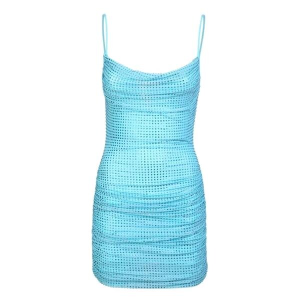 

Платье rhinestone mesh cowl mini light dress Self Portrait, синий