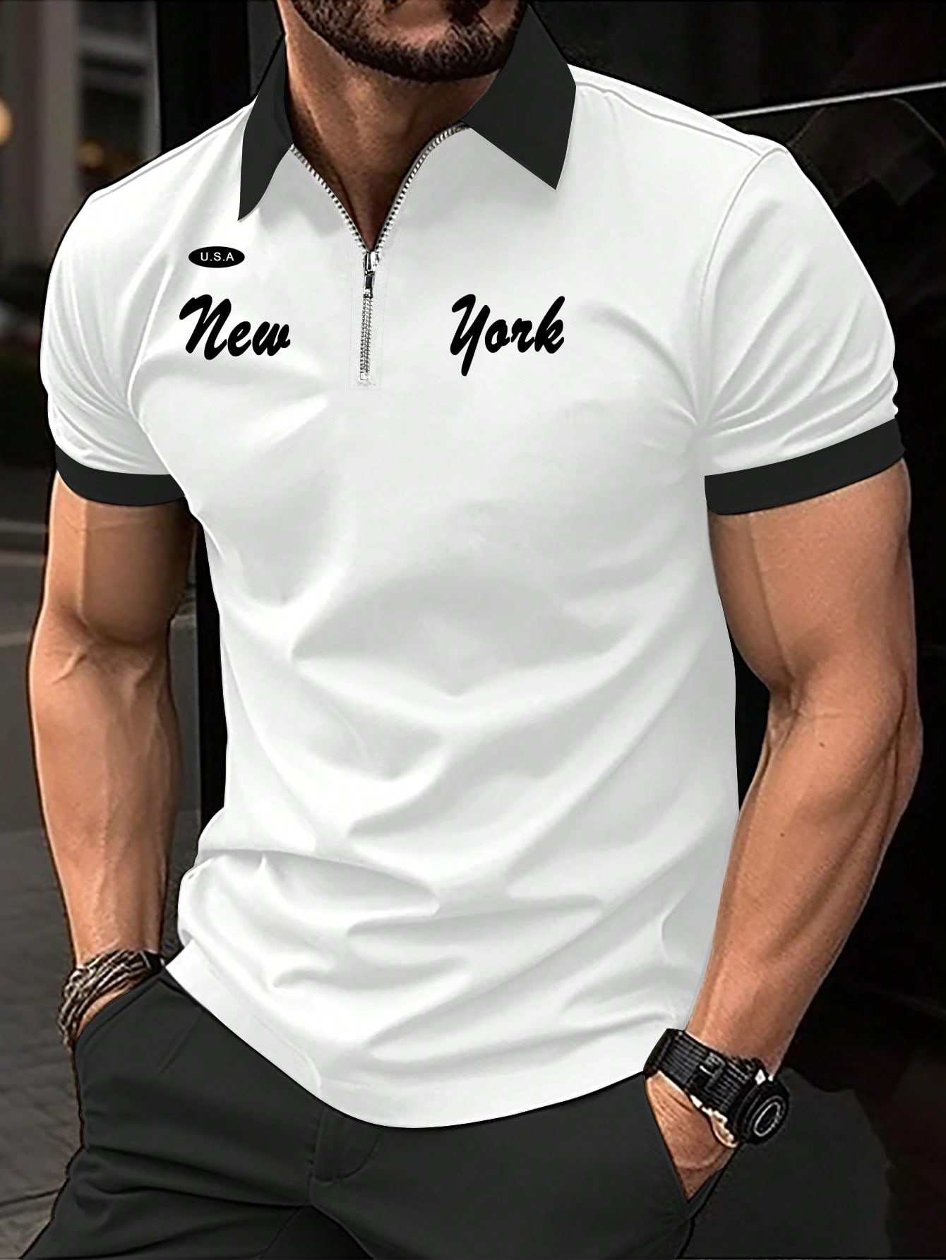 Мужская рубашка-поло с короткими рукавами и контрастным декором Manfinity Homme, белый