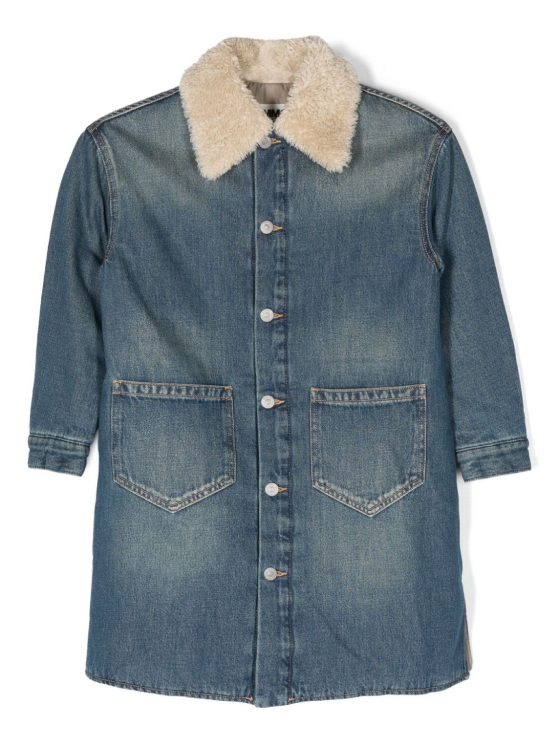 

MM6 Maison Margiela Kids джинсовая куртка с меховой отделкой и логотипом, синий