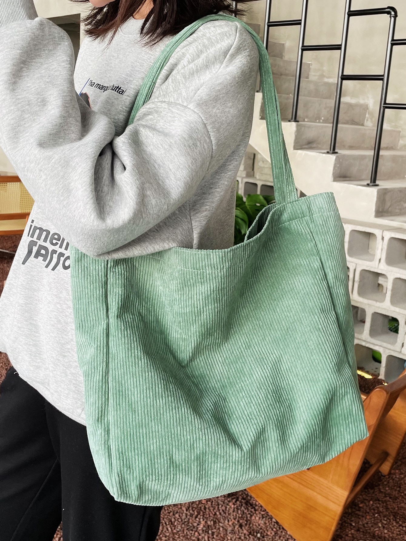 Минималистичная вельветовая сумка-шоппер, мятно-зеленый