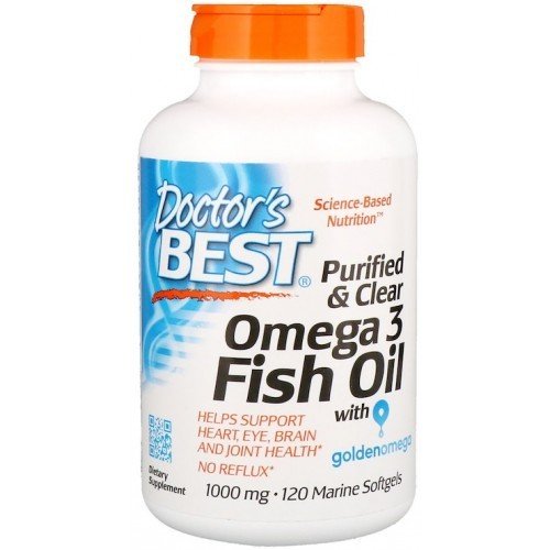 Рыбий жир Doctor's Best, очищенный и прозрачный с омега-3, 1000 мг, 120 капсул
