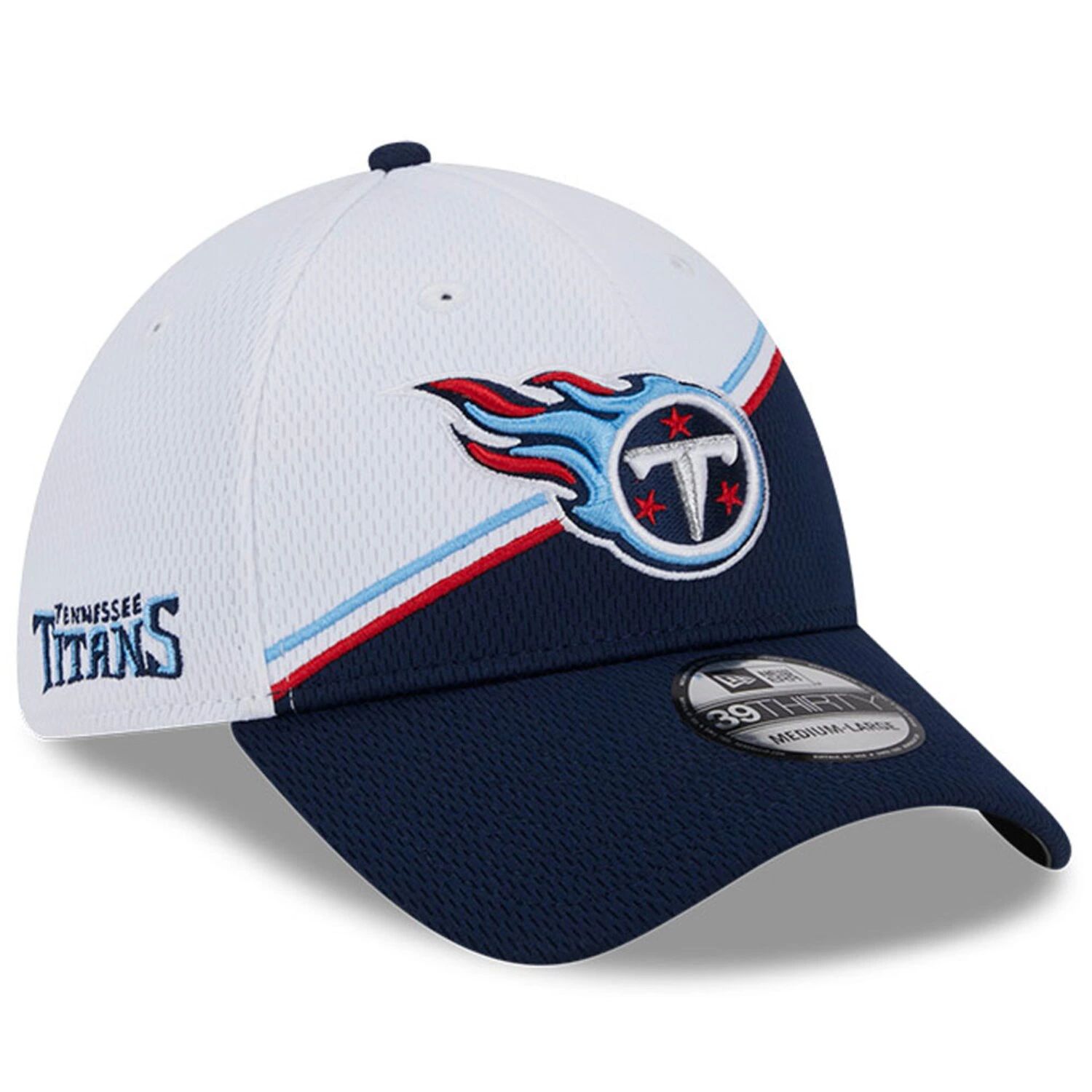 

Мужская кепка New Era белого/темно-синего цвета Tennessee Titans 2023 Sideline 39THIRTY Flex Hat