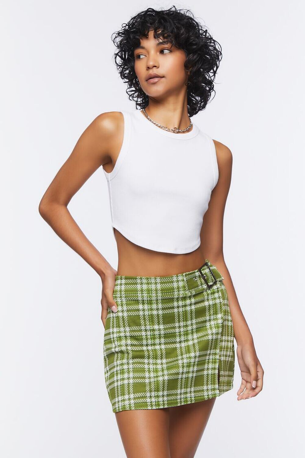 

Мини-юбка в клетку с пряжками Forever 21, оливковый