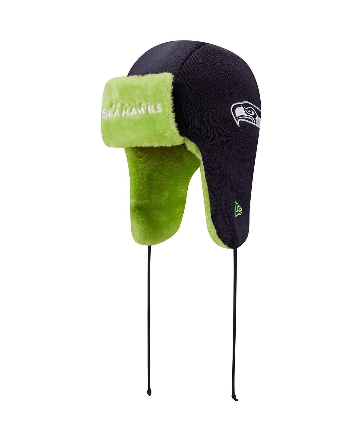

Мужская темно-синяя вязаная шапка со шлемом Seattle Seahawks Head Trapper New Era