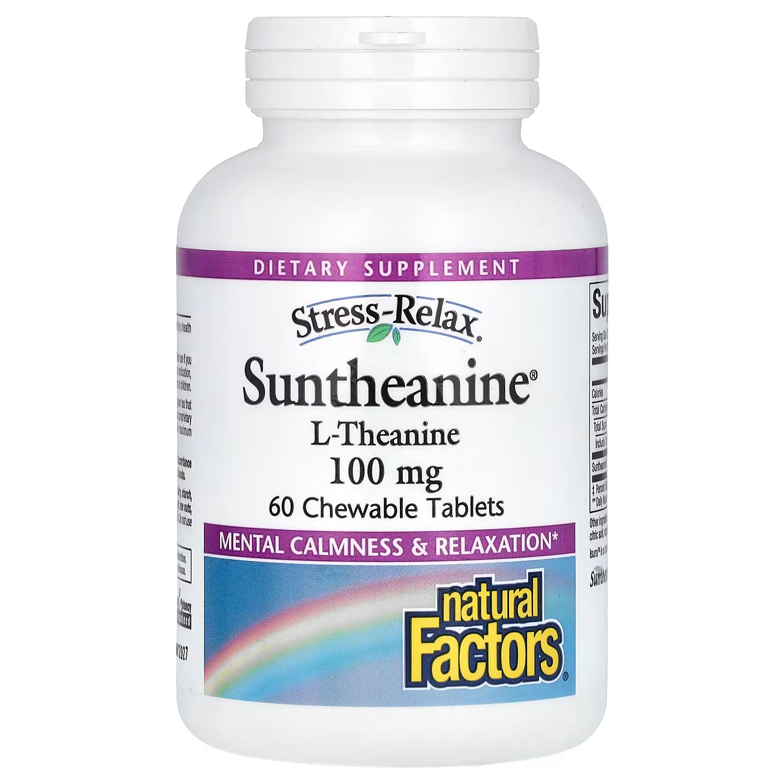 L-Теанин Natural Factors Stress-Relax Suntheanine 200 мг, 60 жевательных таблеток natural factors stress relax suntheanine l теанин 100 мг 60 жевательных таблеток