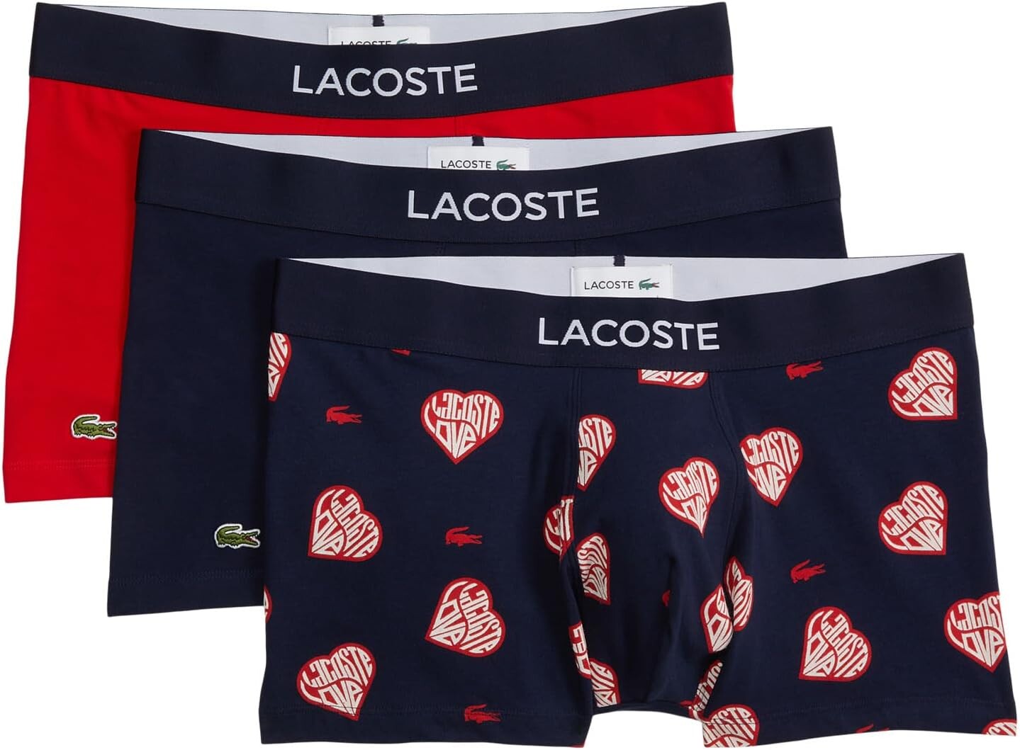 

Трусы 3-Pack Cotton Stretch Valentine's Day Trunks Lacoste, цвет Red/White/Navy Blue