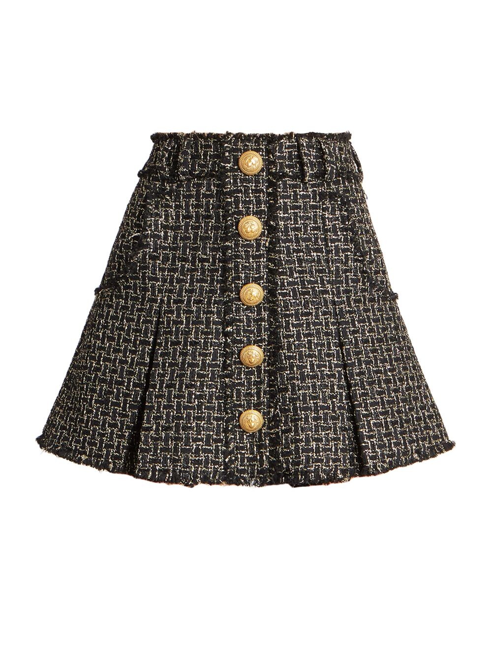 

Плиссированная мини-юбка из твида с эффектом металлик Balmain, черный