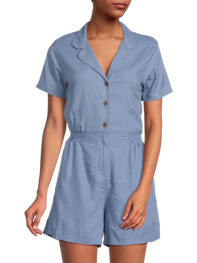 

Льняной комбинезон с лагерным воротником Onia, цвет Denim