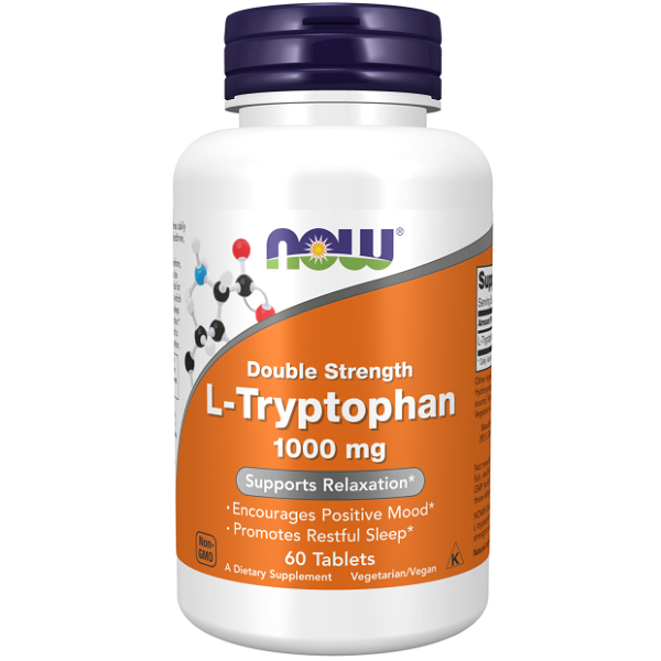 Препарат, который помогает заснуть Now Foods L-Tryptophan 1000 mg Double Strength, 60 шт