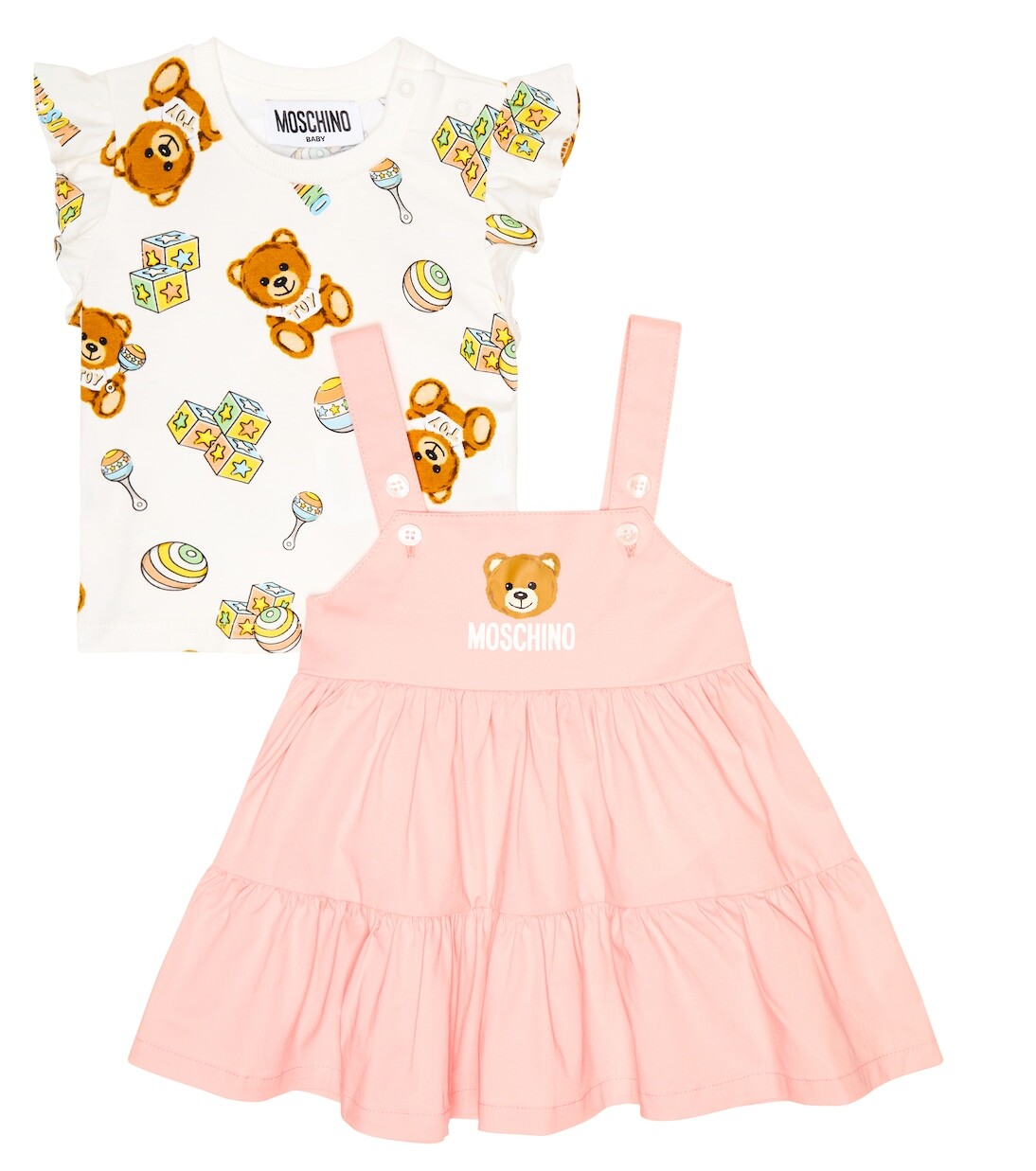 

Детский комплект из футболки и платья из смесового хлопка. Moschino, розовый