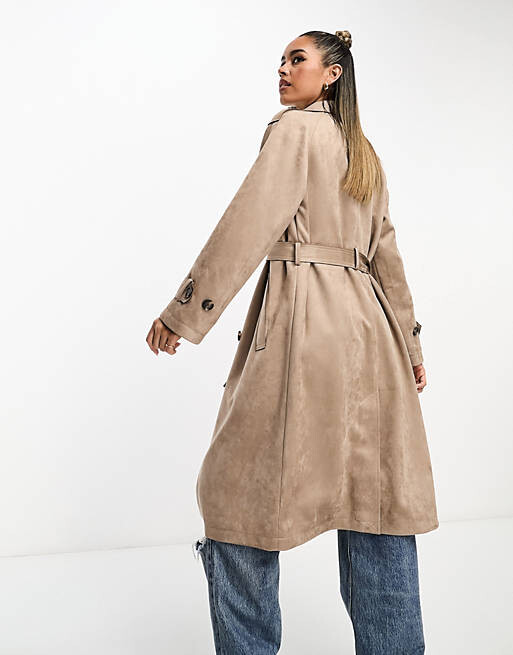 

Тренч цвета камня из искусственной замши Stradivarius