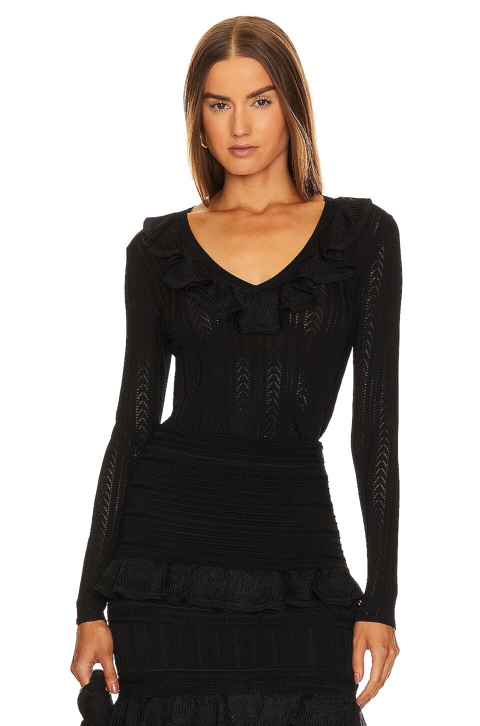 

Топ Zimmermann V-Neck Ruffle, черный