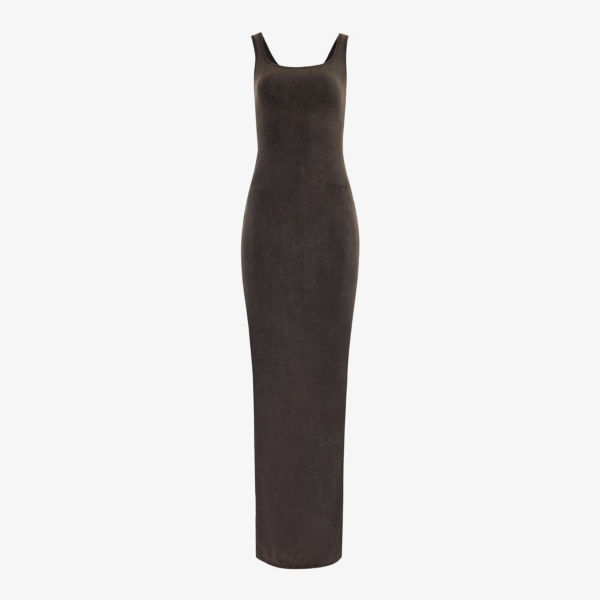 Платье макси узкого кроя из эластичного органического хлопка с квадратным вырезом Entire Studios, черный