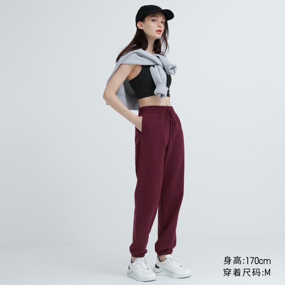 

Брюки Uniqlo спортивные свободные прямые, винно-красный