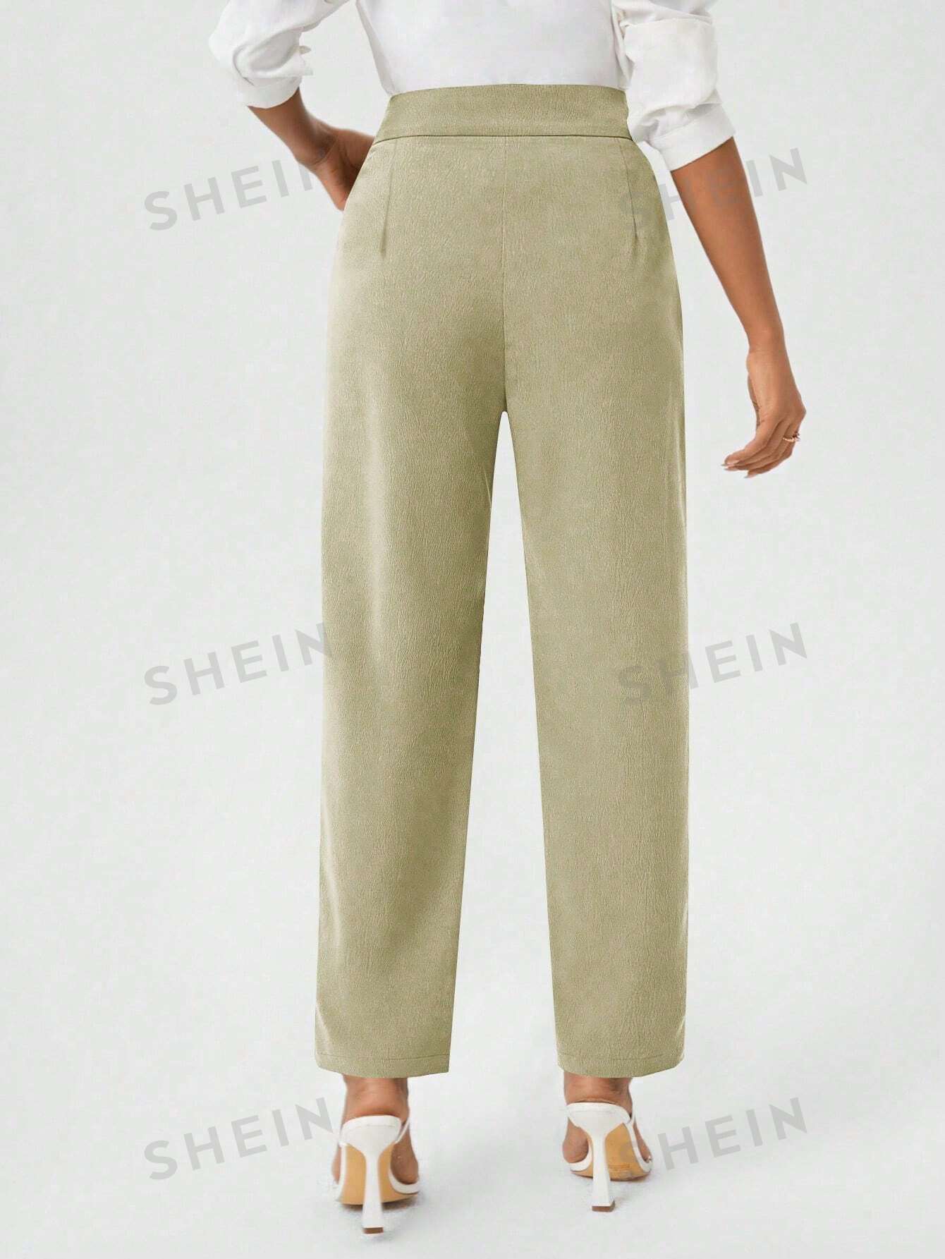 цена Женские однотонные плиссированные брюки с карманом, хаки