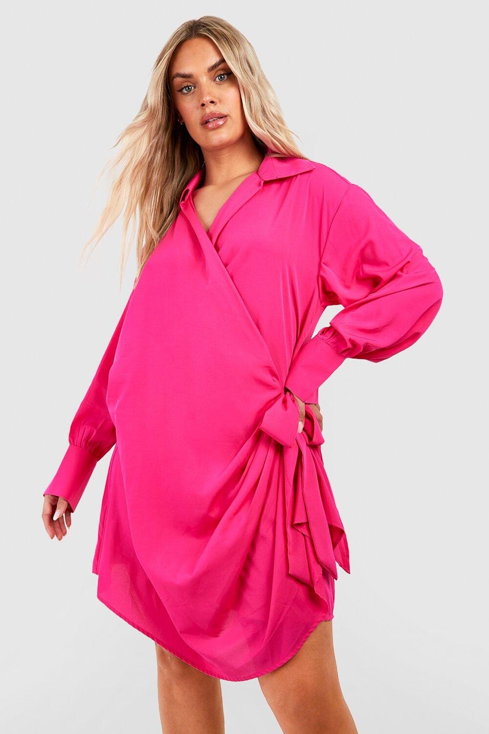 

Платье-рубашка с запахом Boohoo, розовый