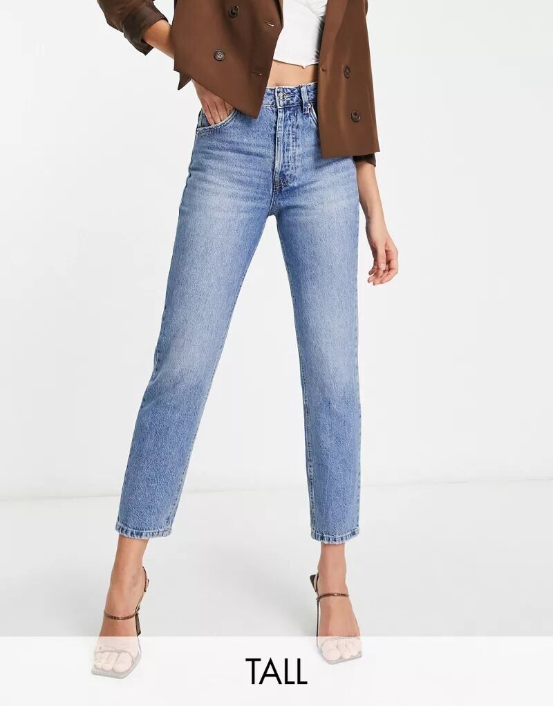 

Жесткие джинсы Mom Stradivarius Tall средней стирки, Синий