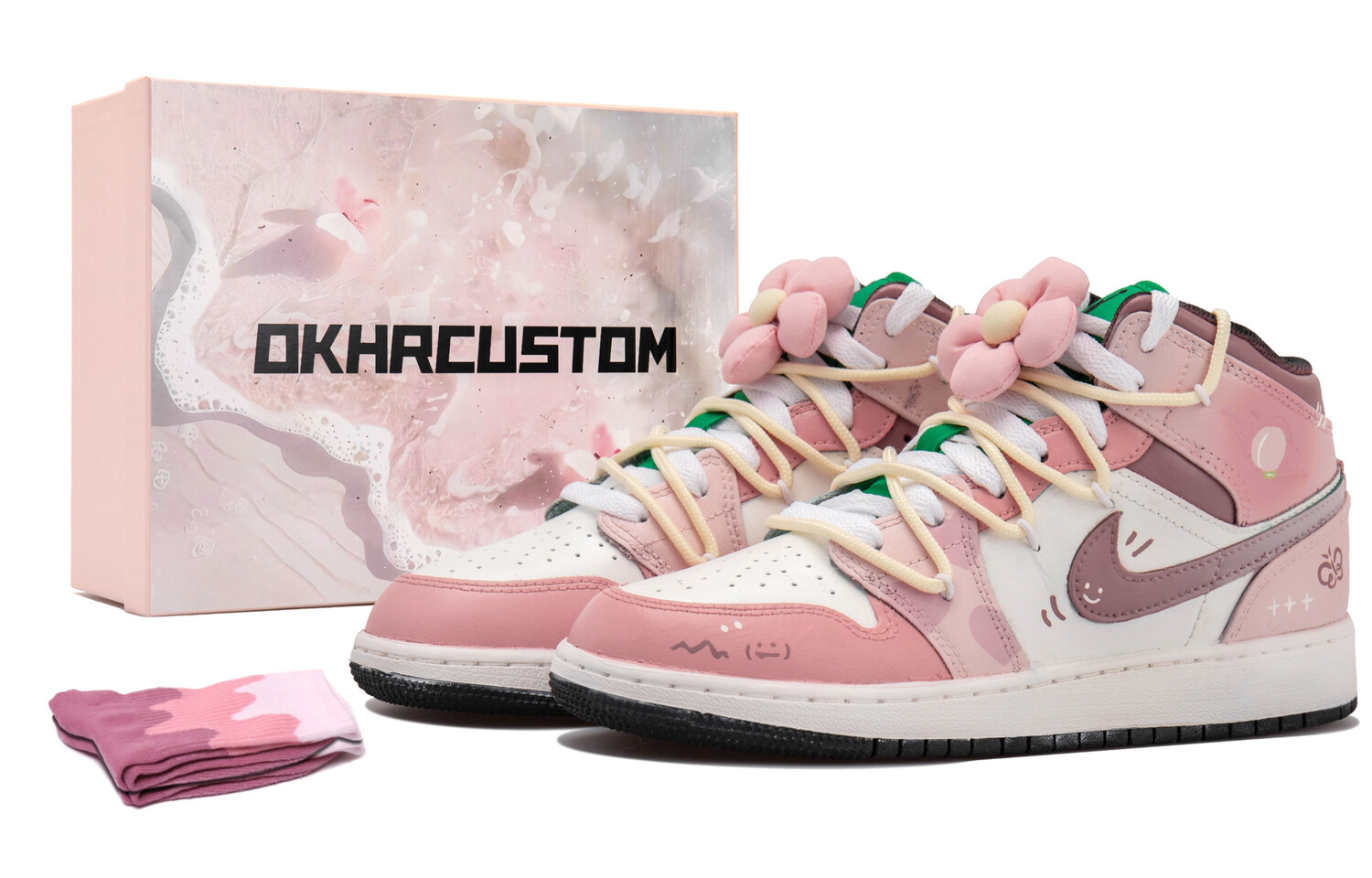 

Кроссовки Air Jordan 1 Vintage Basketball Shoes Women's Mid-top White/pink, розовый