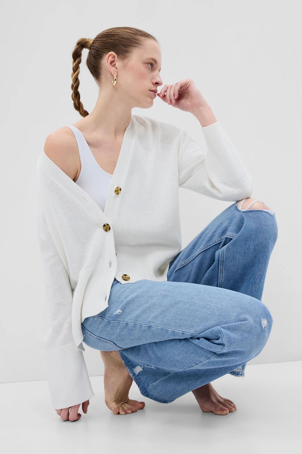 

Кардиган бойфренда из смесового льна Gap, белый