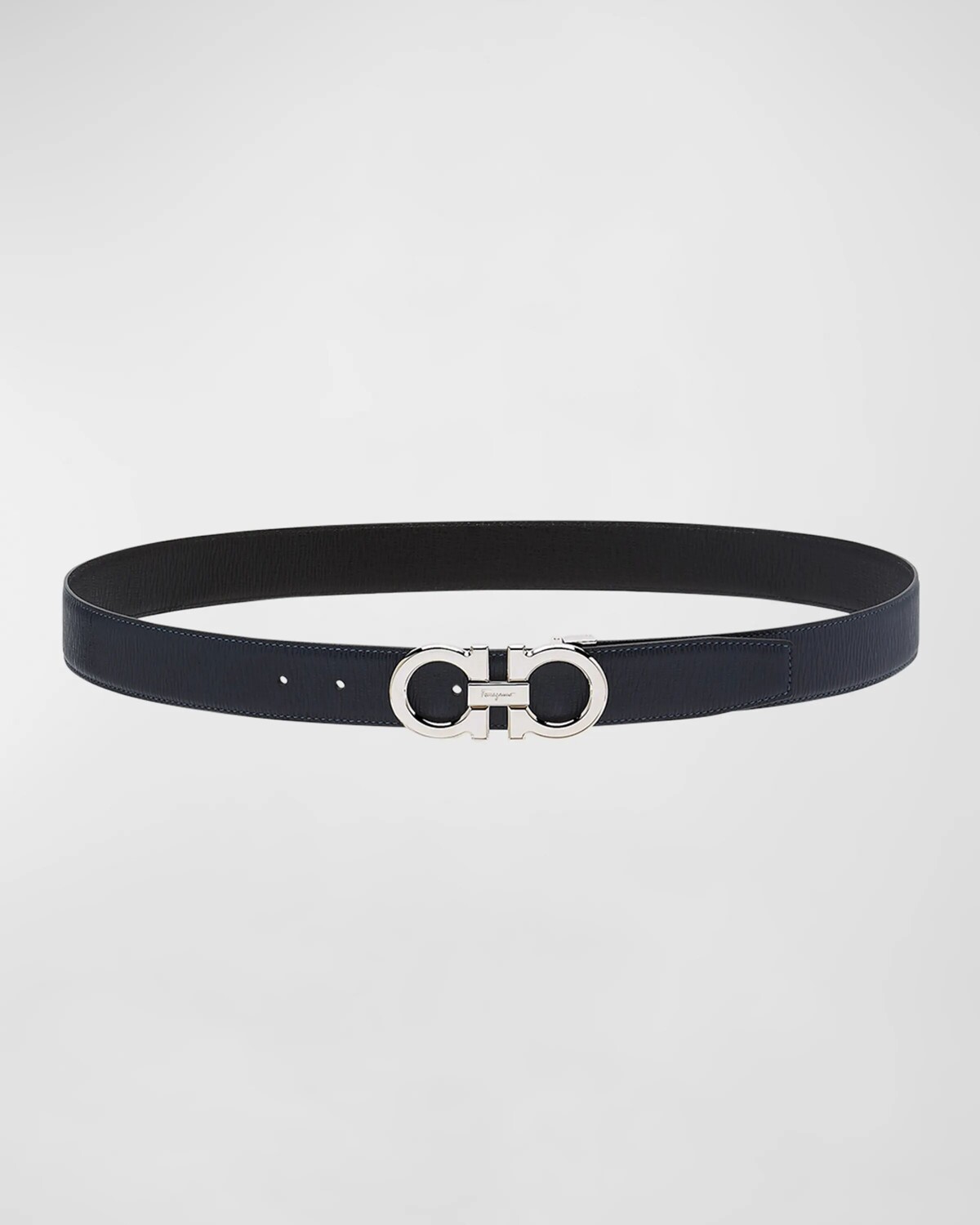

Мужской двусторонний кожаный ремень с пряжкой Gancini Ferragamo, цвет Deep Ocean