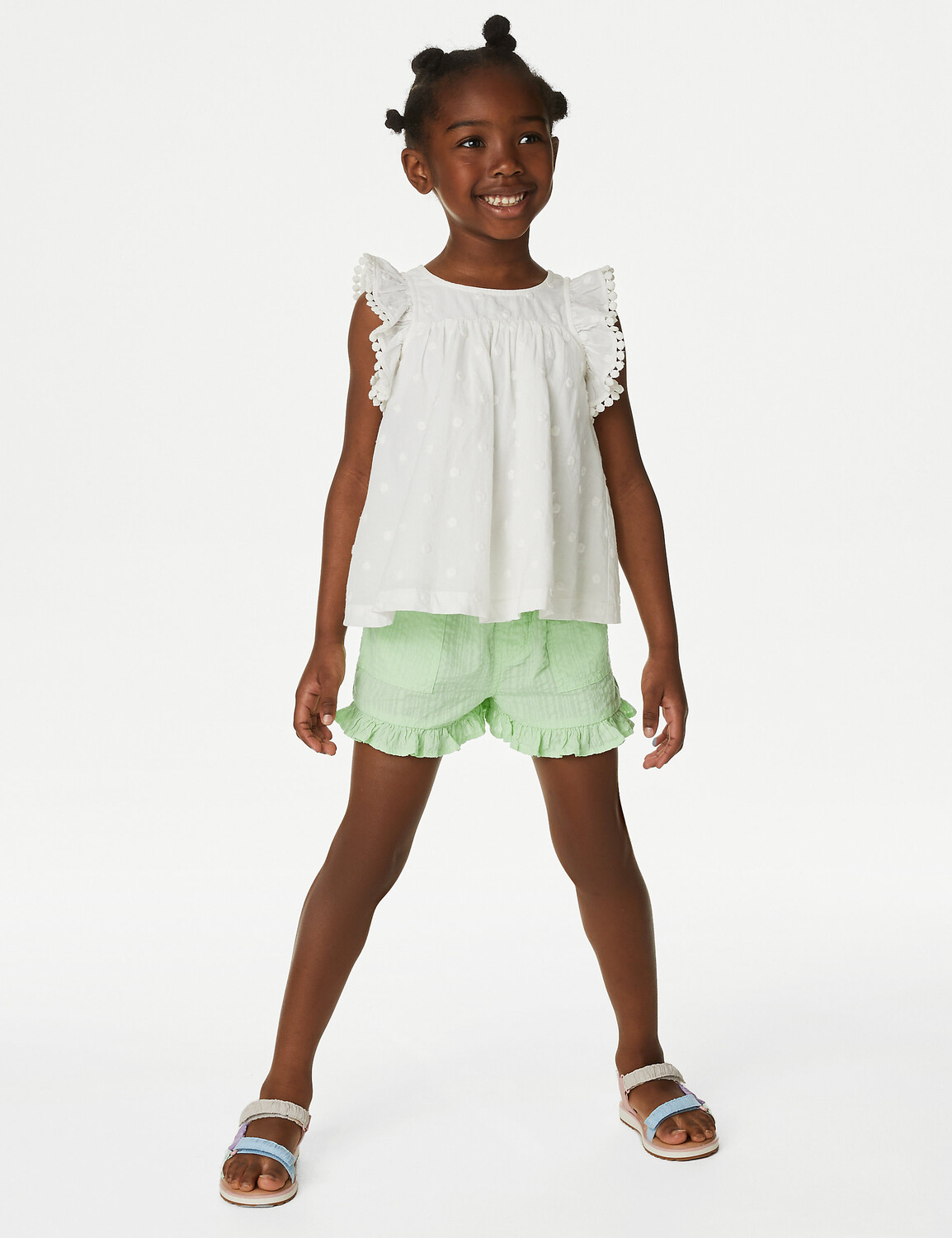 

Шорты из чистого хлопка с оборками (2–8 лет) Marks & Spencer, зеленый