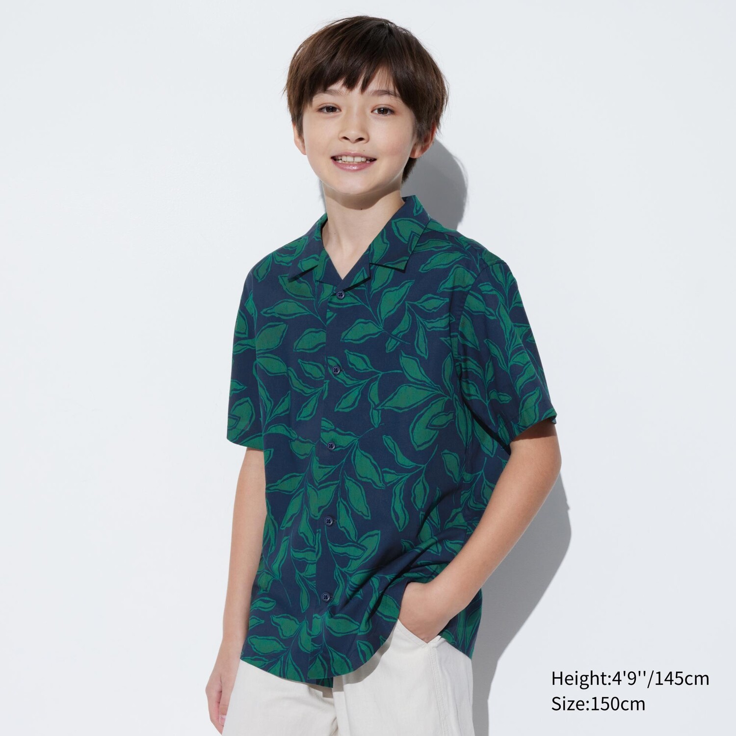 

Рубашка UNIQLO Kids из модального хлопка с открытым воротником и короткими рукавами, синий