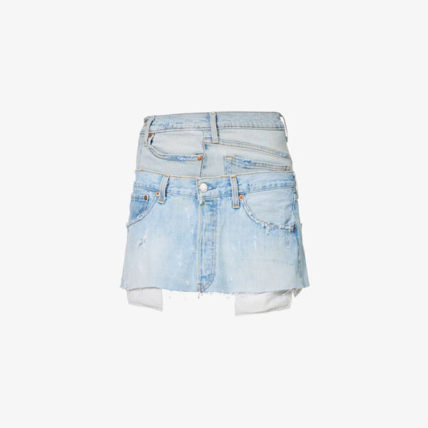 

Мини-юбка из потертого денима с абстрактными вставками Jean Vintage, синий