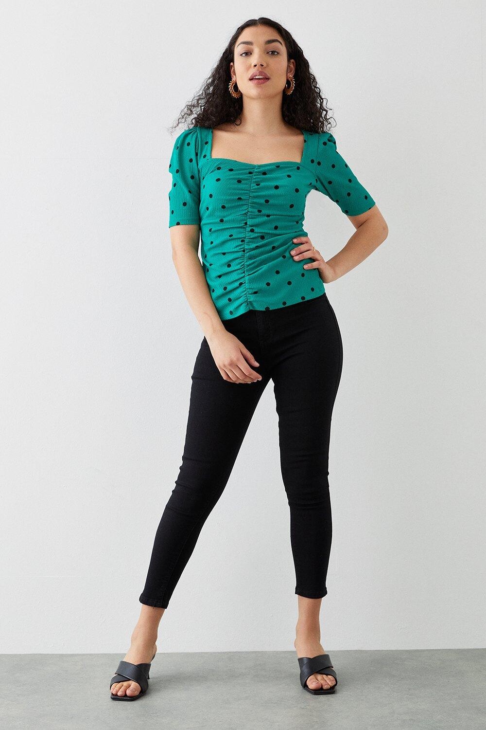 

Топ Petite Sweetheart со сборками и короткими рукавами Dorothy Perkins, зеленый