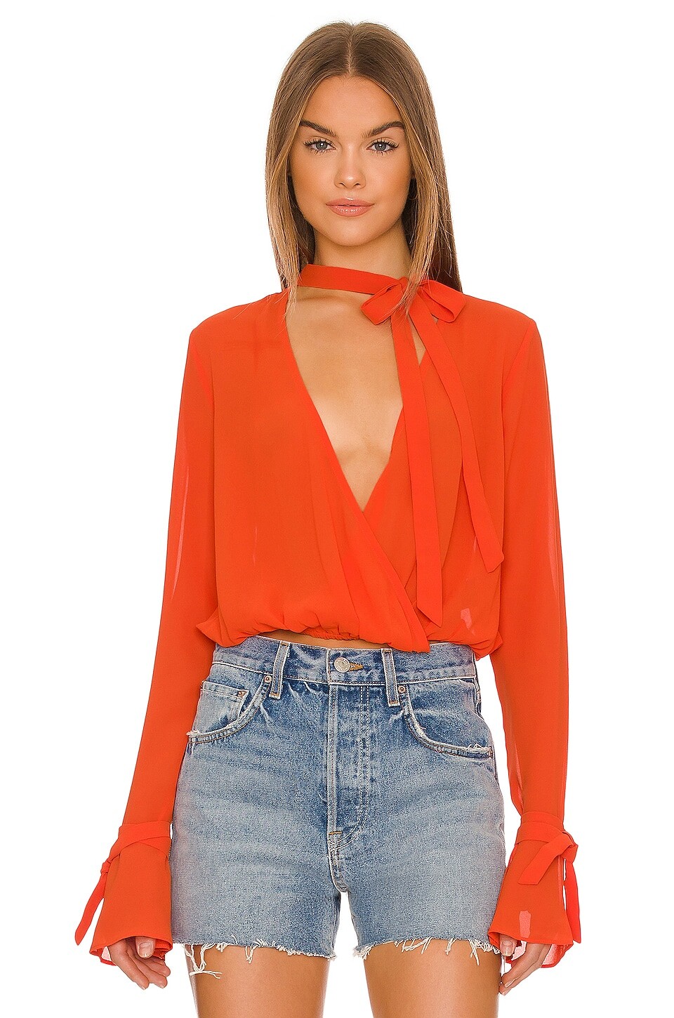 

Блузка House of Harlow 1960 x REVOLVE Joli Tie Cuff, цвет Orange Red