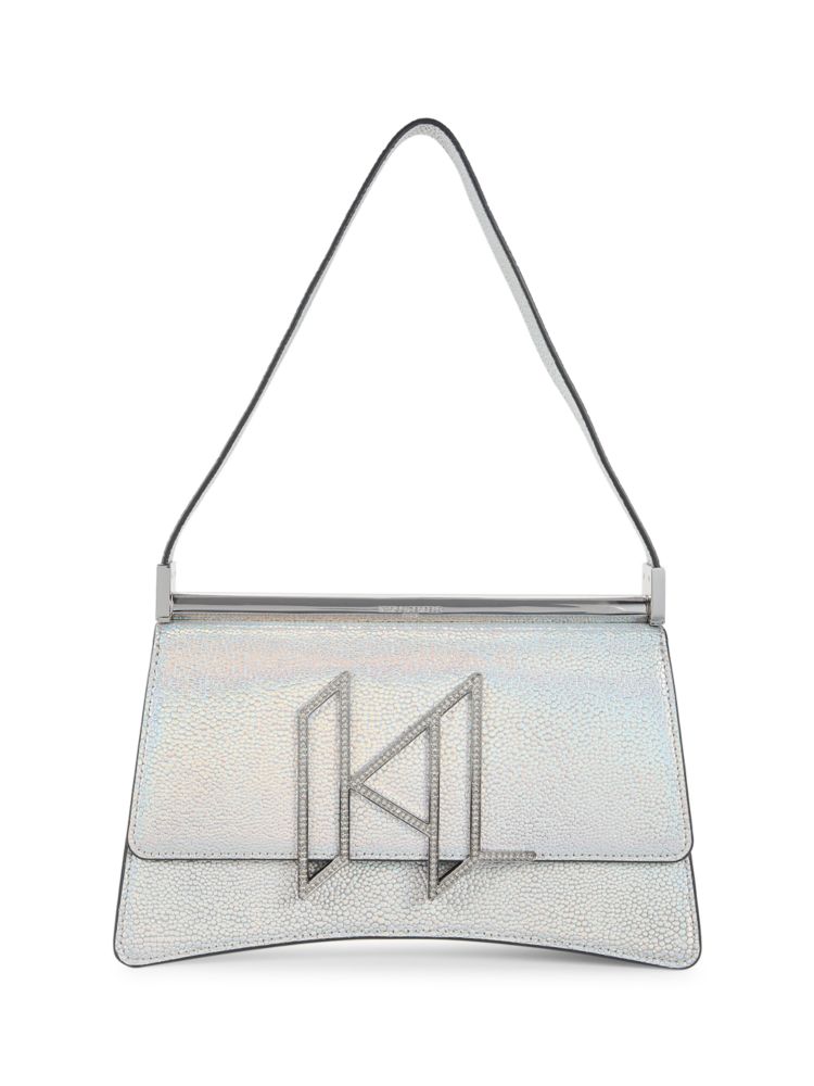 Кожаная сумка через плечо Ikons с эффектом металлик Karl Lagerfeld Paris, серебро кожаная сумка через плечо simone с клапаном karl lagerfeld paris серебро