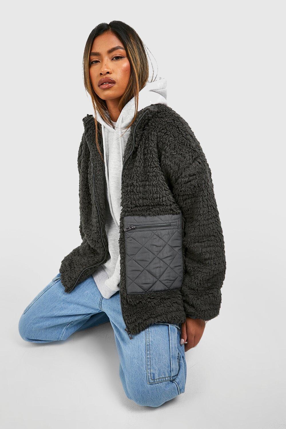 

Куртка борга с карманами boohoo, серый