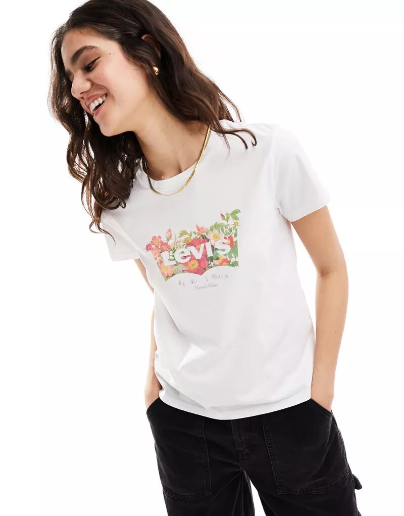 Белая футболка Levi's с цветочным логотипом в форме летучей мыши