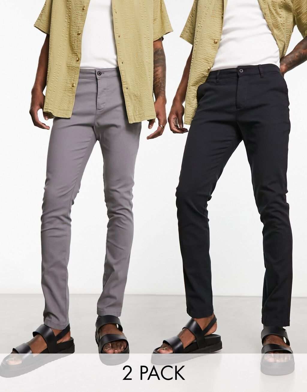 

Пара узких чиносов темно-серого/черного цвета ASOS DESIGN (2 шт.), Черный