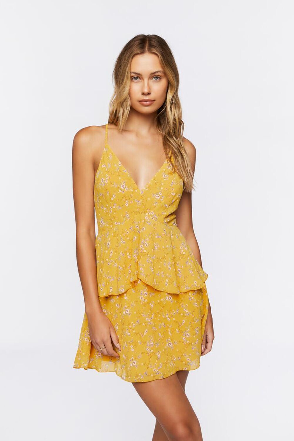 

Мини-платье Babydoll с цветочным принтом Forever 21, желтый