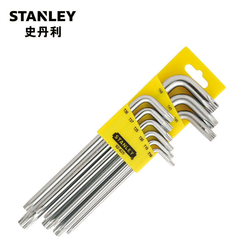 Stanley Набор ключей Torx из 9 предметов с центральным отверстием, длинное Г-образное, центральное отверстие в форме цветка ТТ10-ТТ50 92-625-23