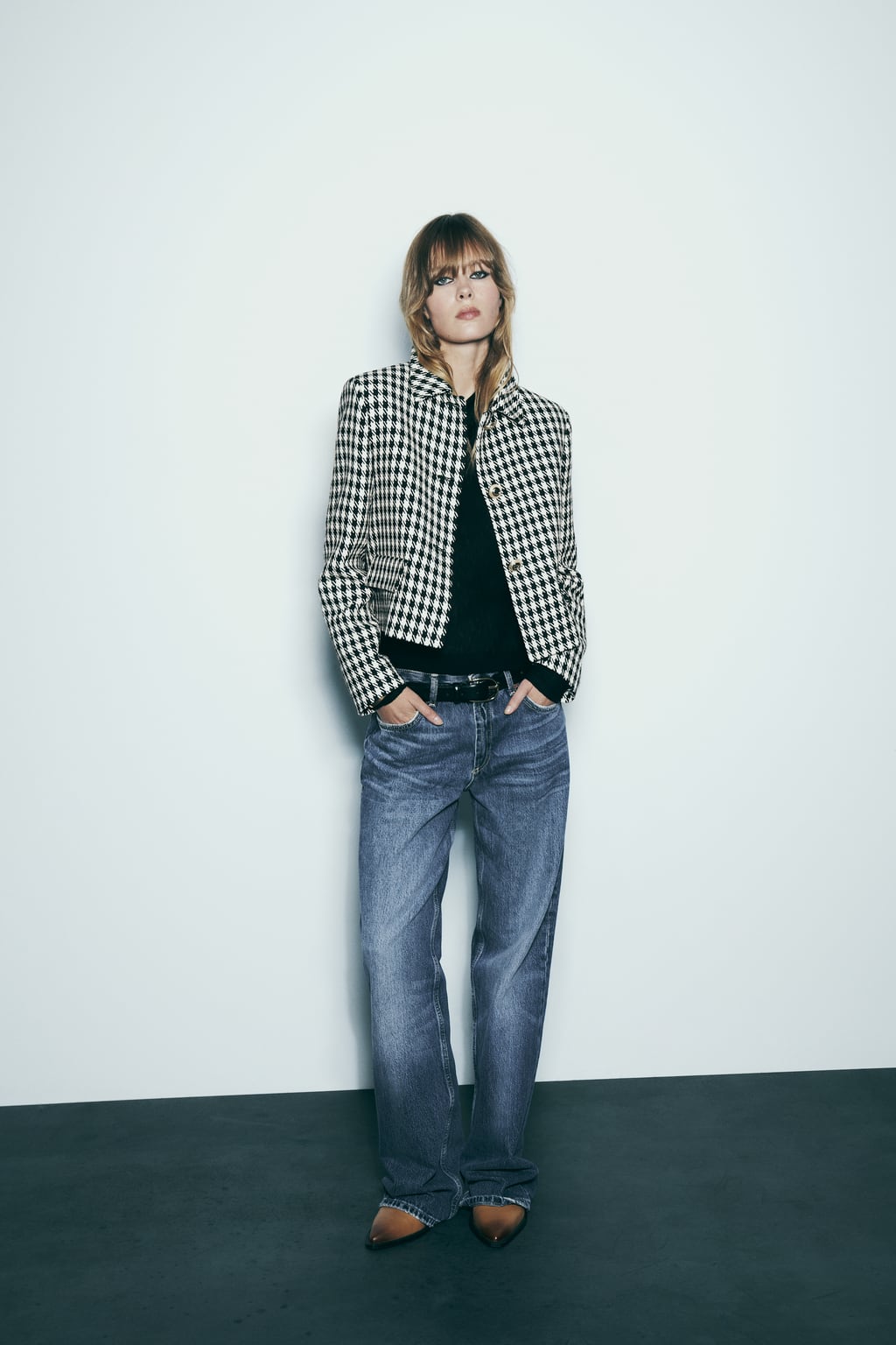 

Фактурная куртка с узором «гусиные лапки» ZARA, черный