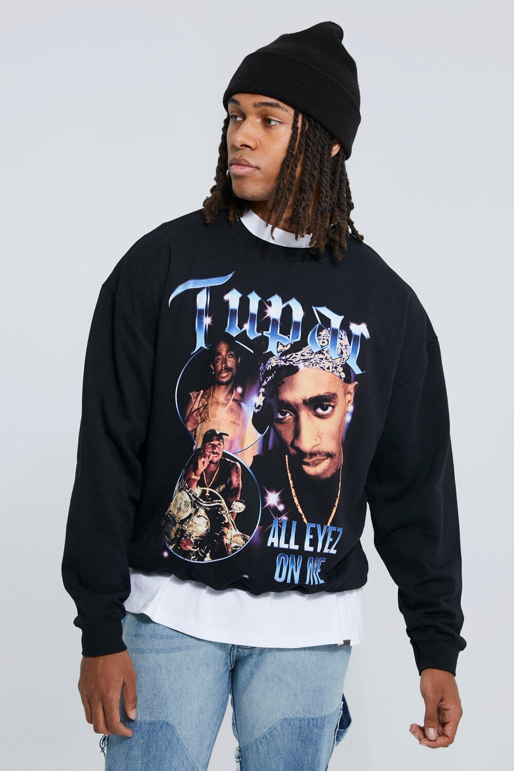 

Свитшот оверсайз в винтажной лицензии tupac Boohoo, черный
