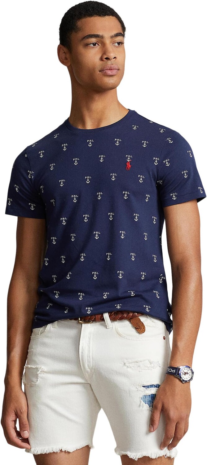

Рубашка-поло Classic Fit Printed Jersey Short Sleeve T-Shirt Polo Ralph Lauren, цвет Classic Anchor/Newport Navy