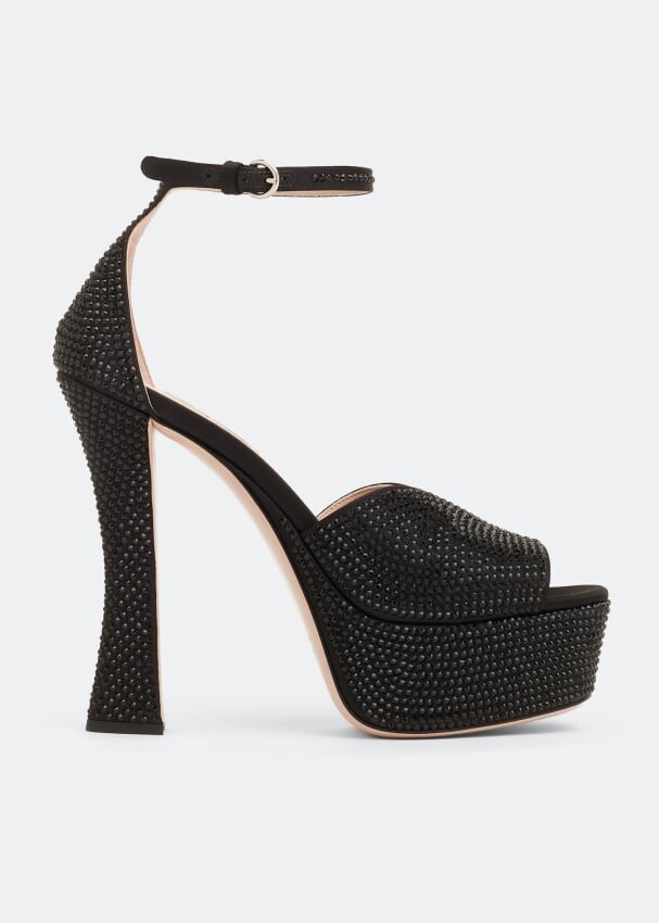 

Сандалии Miu Miu Crystal Satin Platform, черный