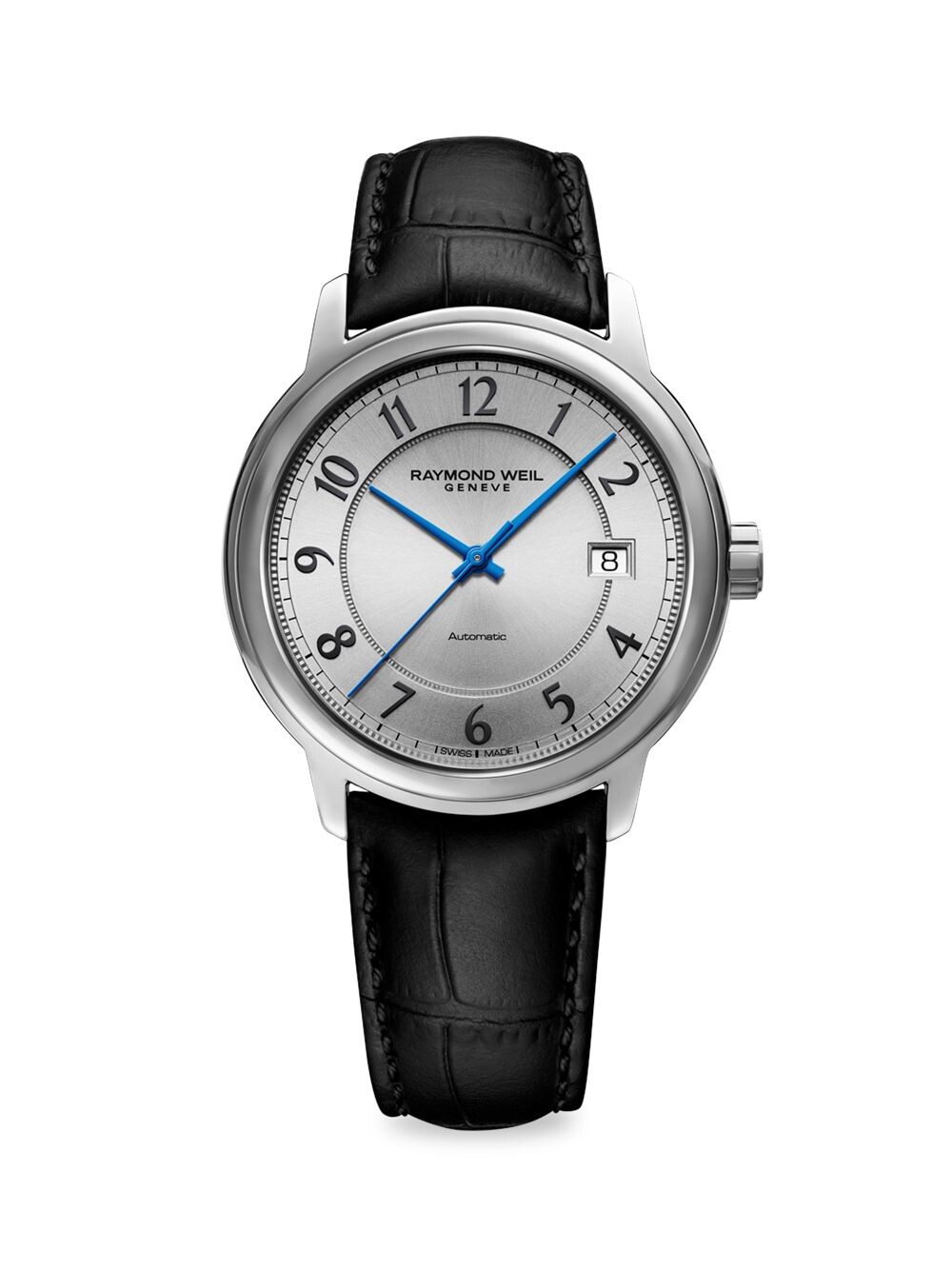 

Часы Maestro с кожаным ремешком из нержавеющей стали Raymond Weil, черный