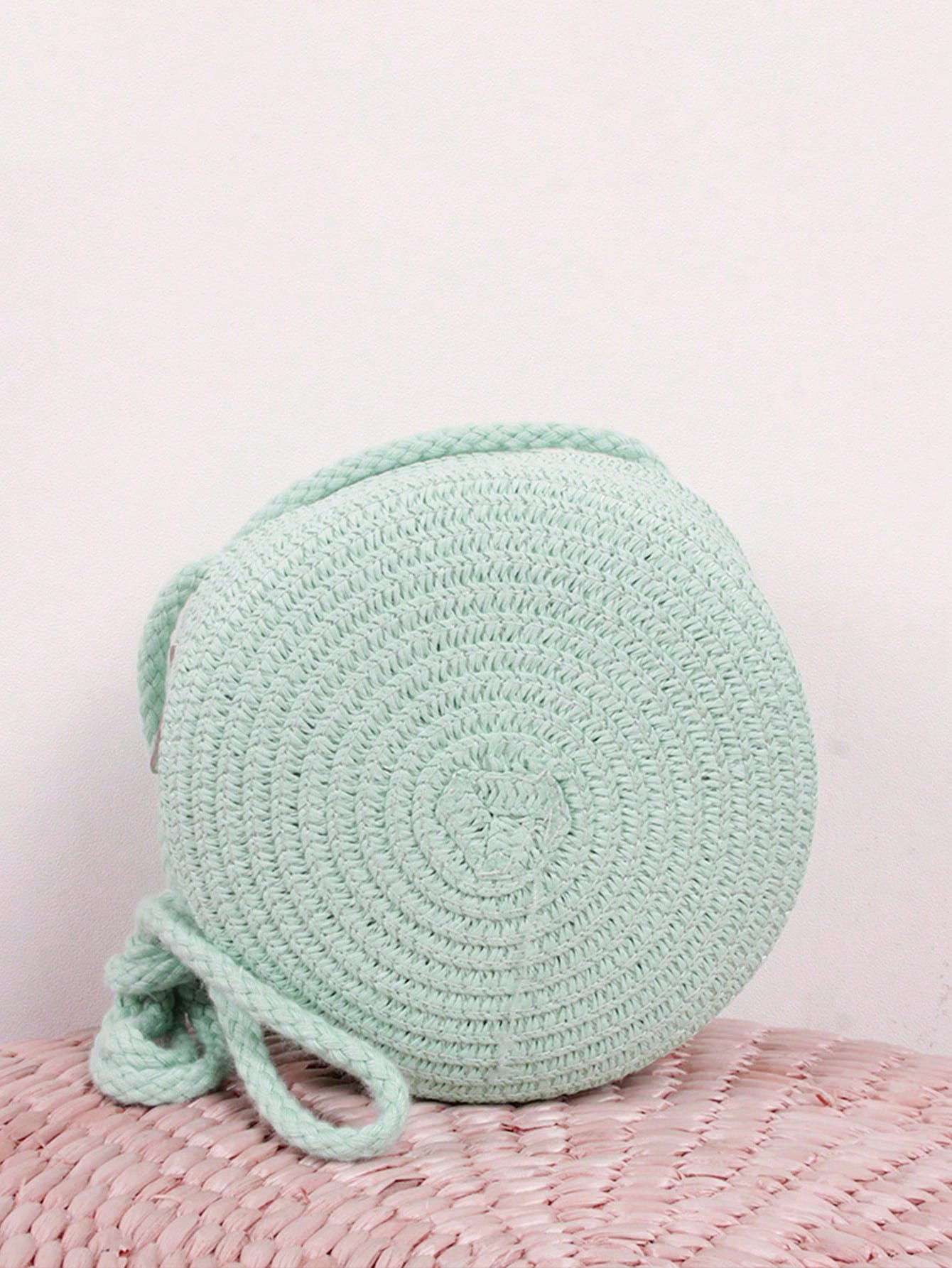 Соломенная круглая пляжная сумка через плечо, мятно-зеленый