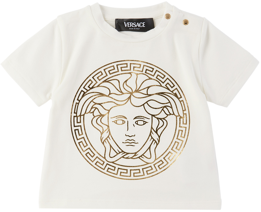 цена Детская белая футболка с Медузой Versace, цвет Bianco/Oro