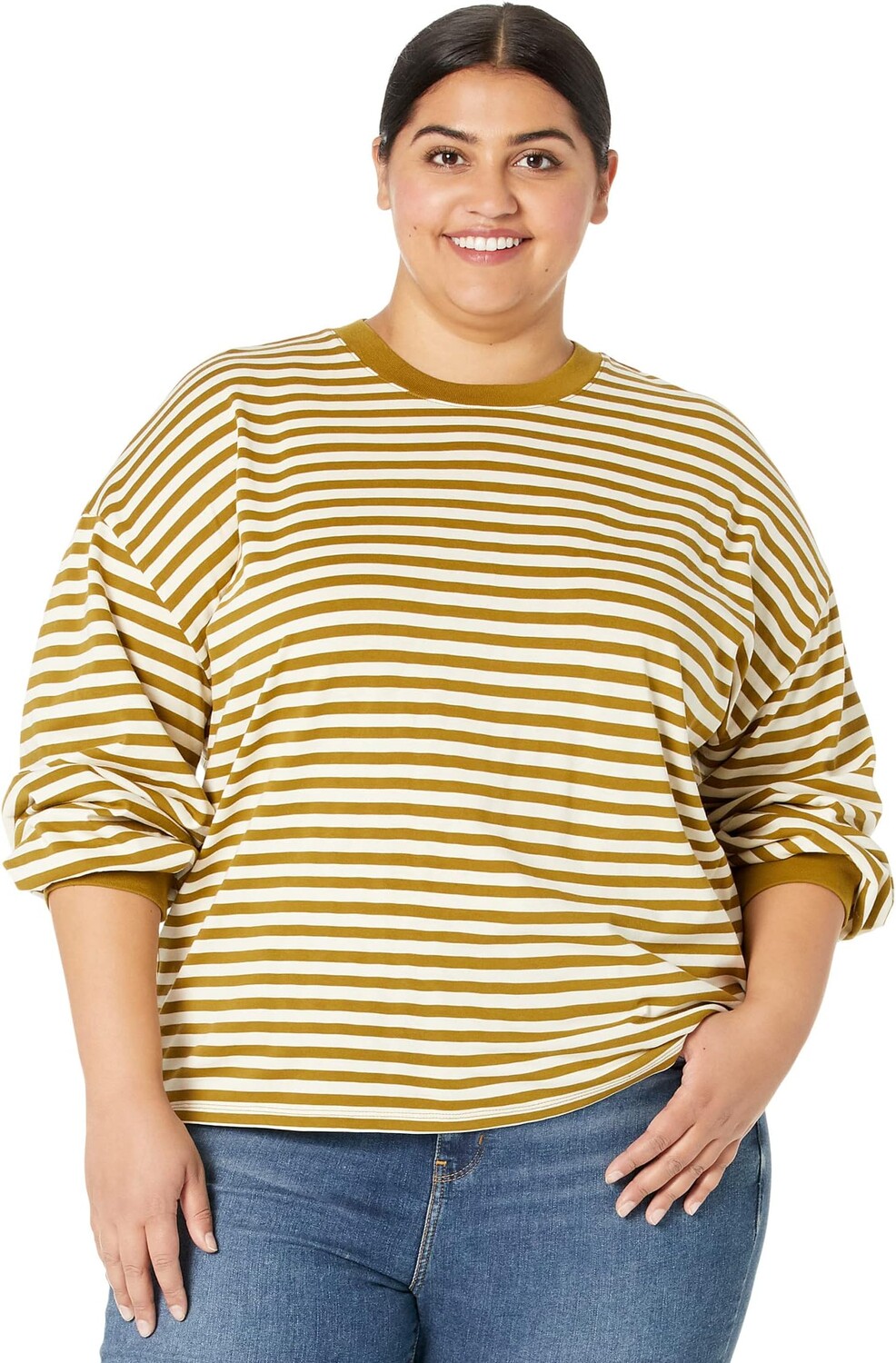 

Хлопковая футболка с длинными рукавами Plus Supima Essential в цвете Zetta Stripe Madewell, цвет Spiced Olive