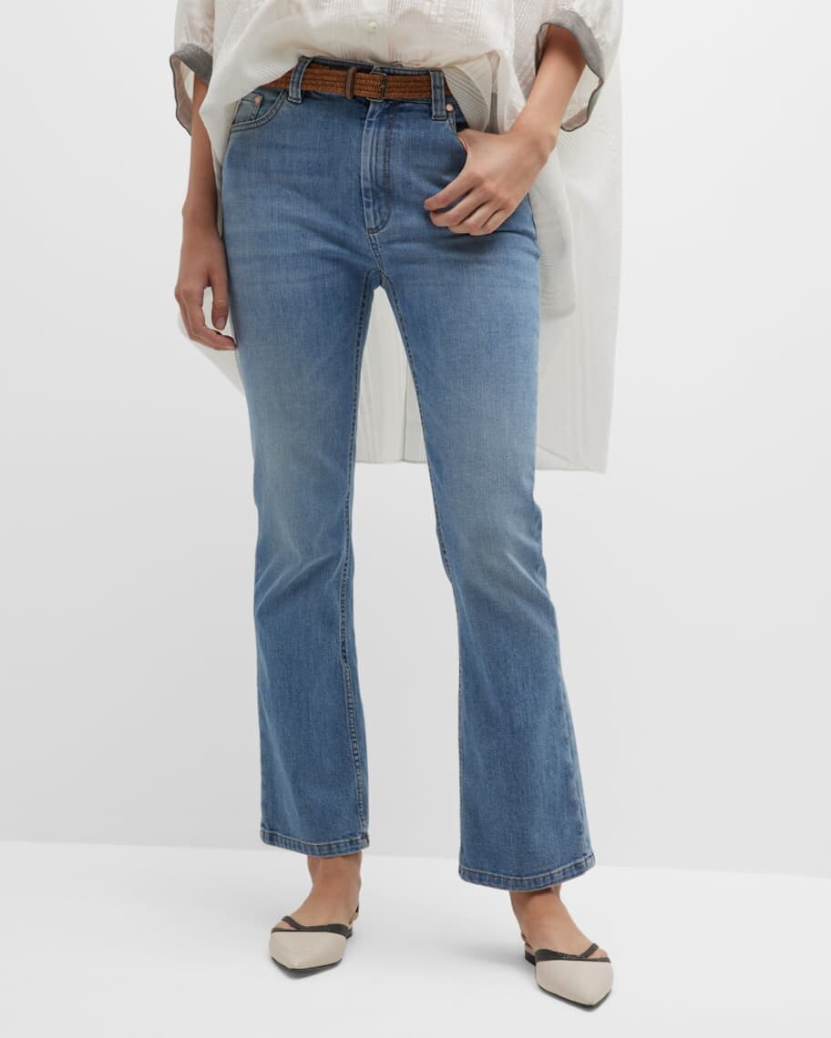 

Джинсы Monili-Trim Kick Flare с поясом из рафии Brunello Cucinelli