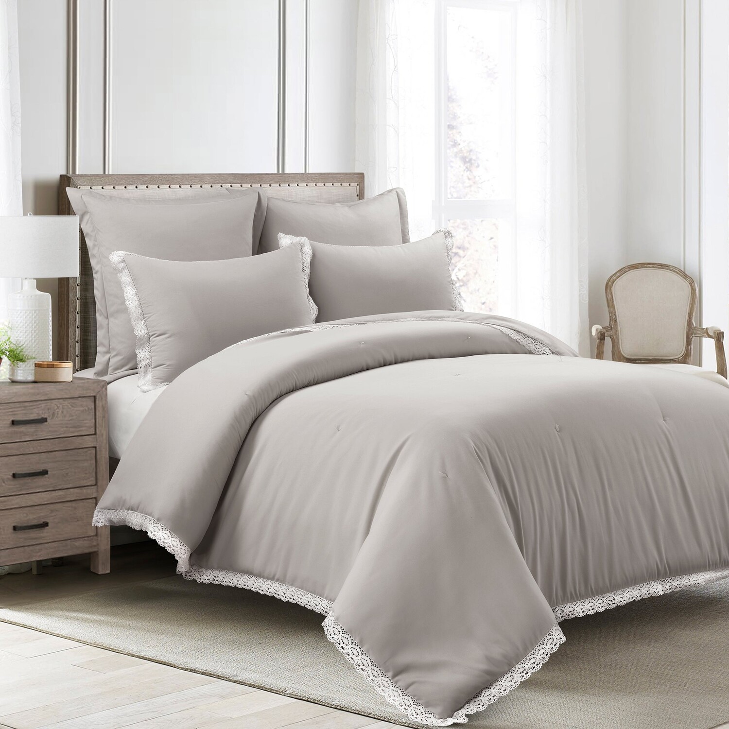 

Комплект из пяти одеял Rosalie Cottagecore с кружевной отделкой Lush Decor, цвет Light Gray