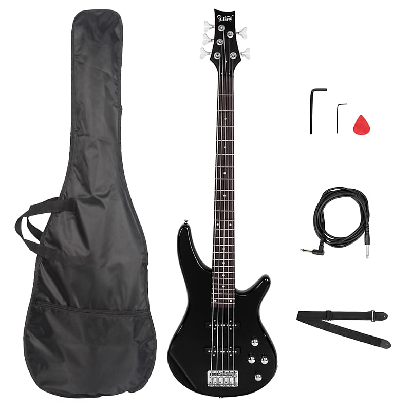 Басс гитара Glarry GIB Electric 5 String Bass Guitar Full Size Bag Strap Pick Connector Wrench Tool 2020s - Black сумка гитара электронная белая зеленый