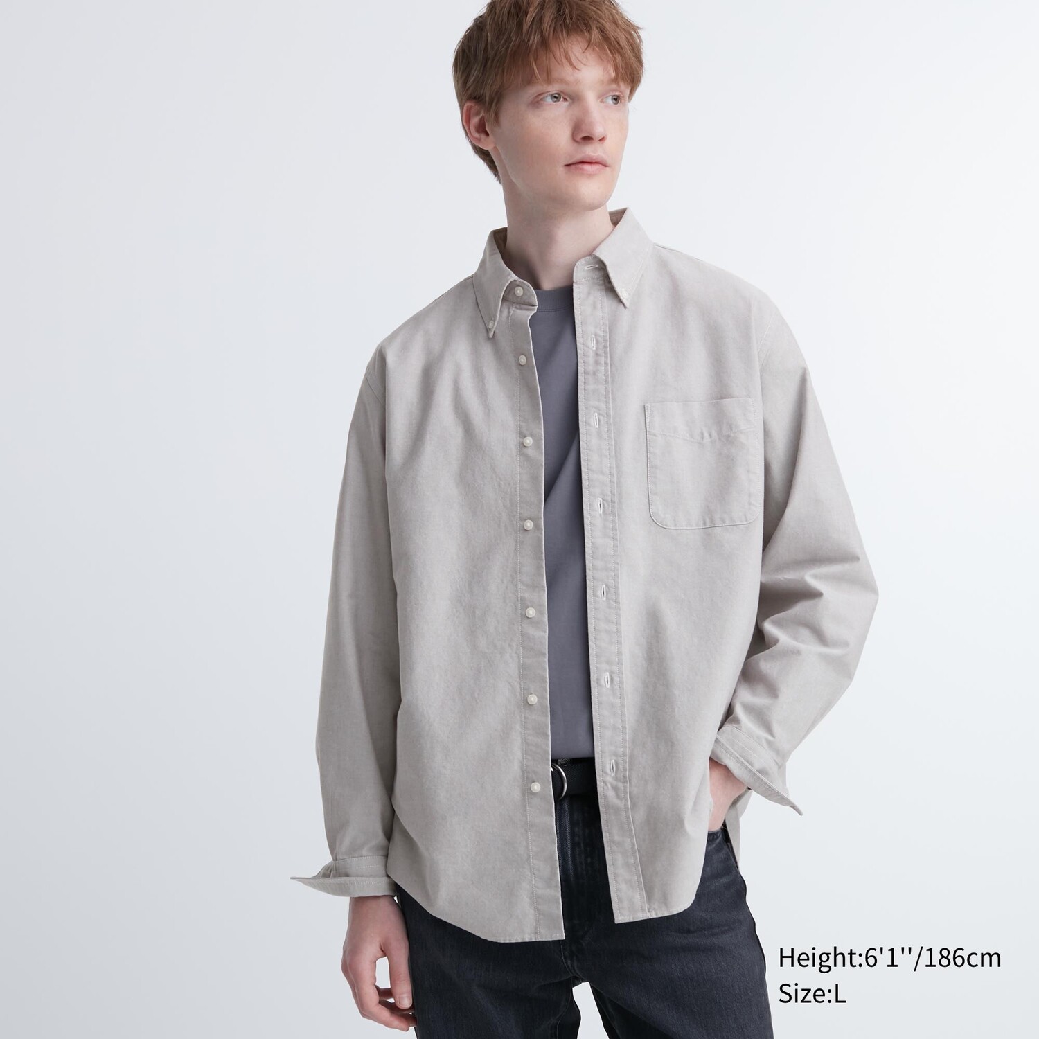 

Оксфордская рубашка обычного кроя Uniqlo, серый
