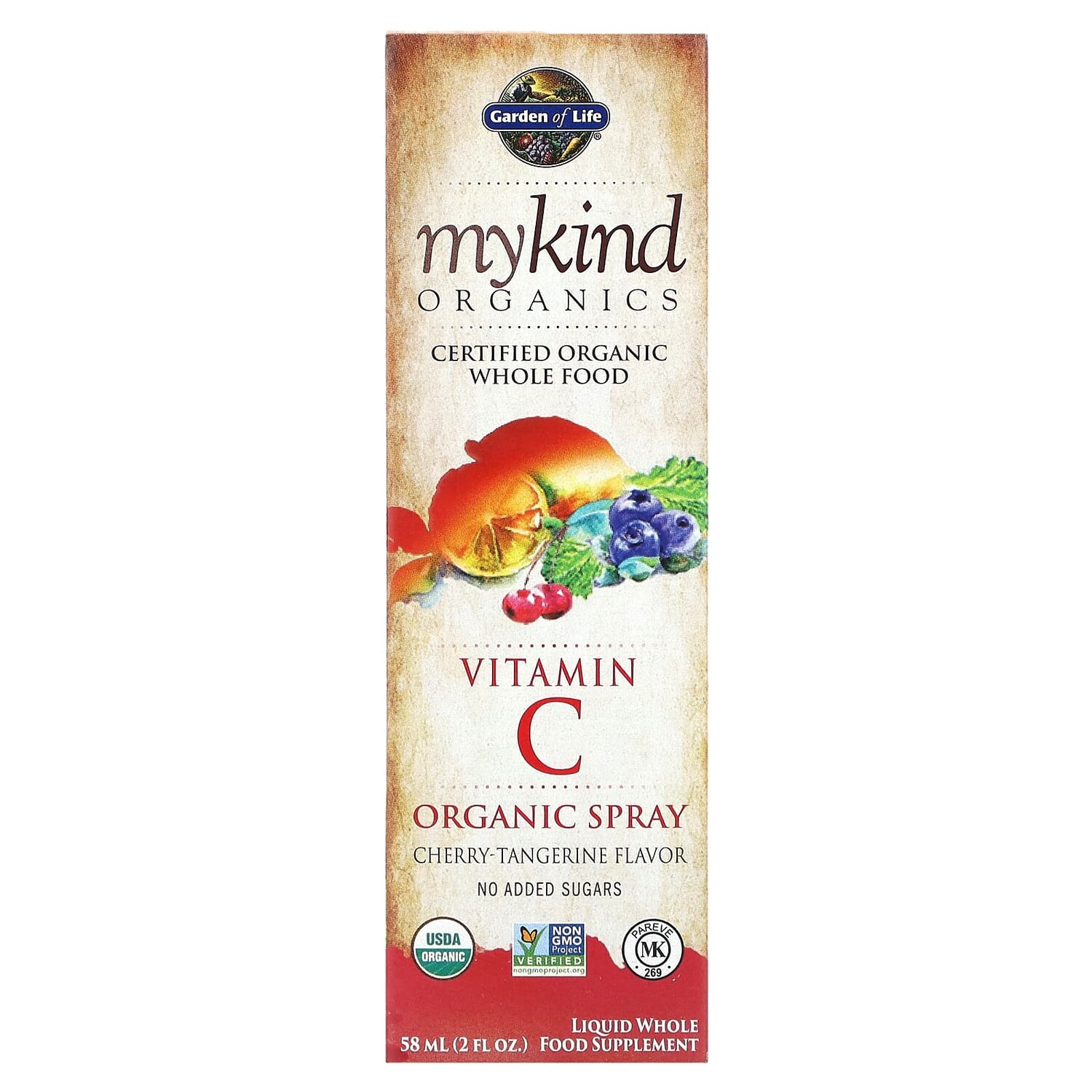 

MyKind Organics, органический спрей с витамином С, вишня и мандарин, 58 мл (2 жидк. унции), Garden of Life