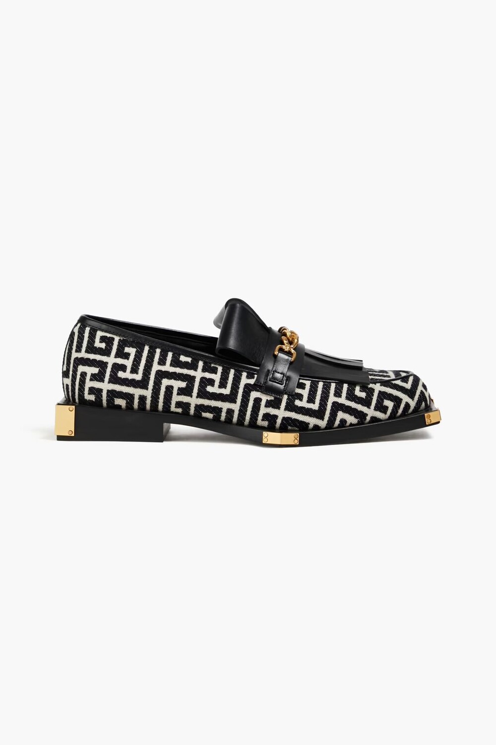 

Лоферы из кожи и жаккарда, украшенные цепочками Balmain, черный