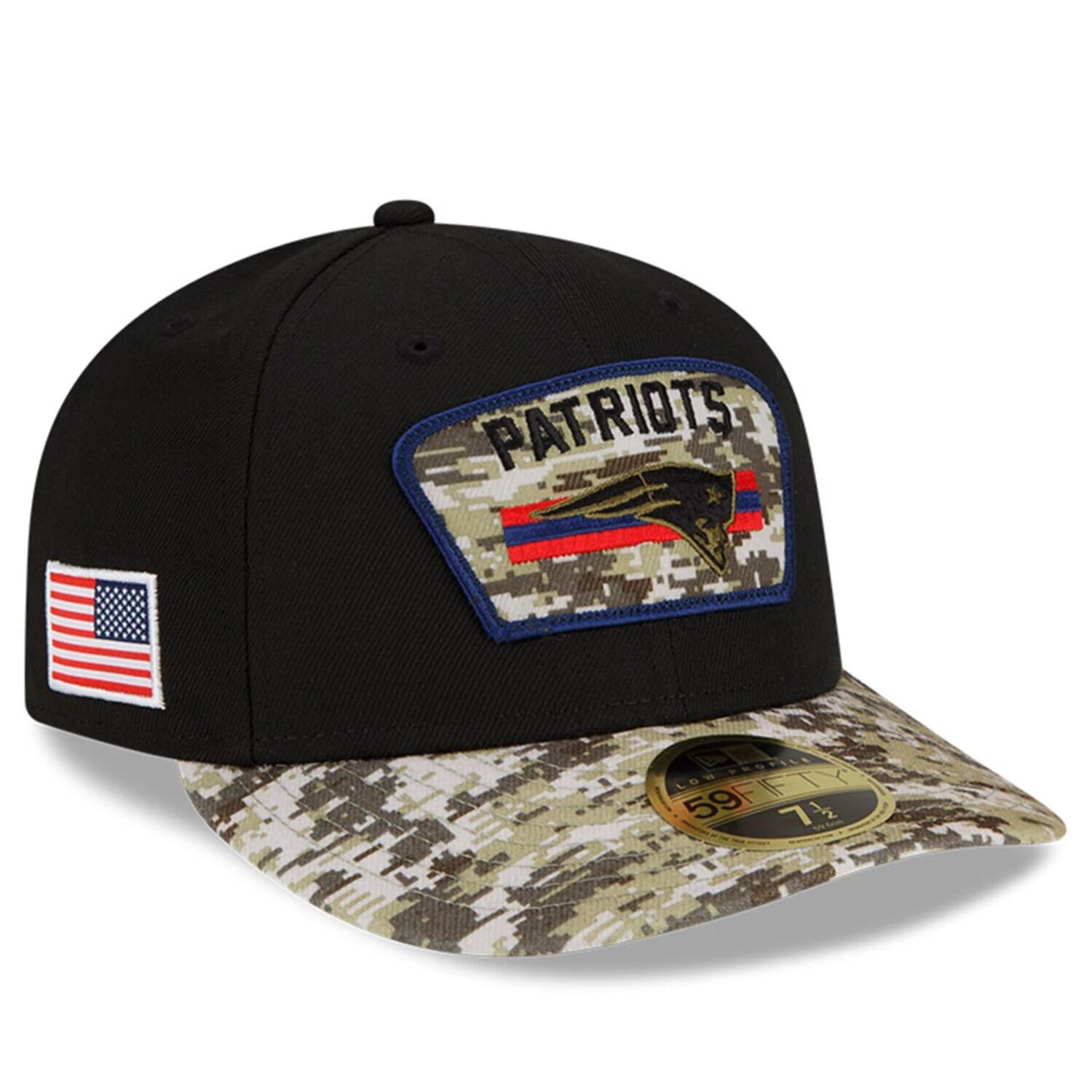 

Мужская New Era Black/Camo New England Patriots 2021 Salute To Service Low Profile 59FIFTY Облегающая шляпа
